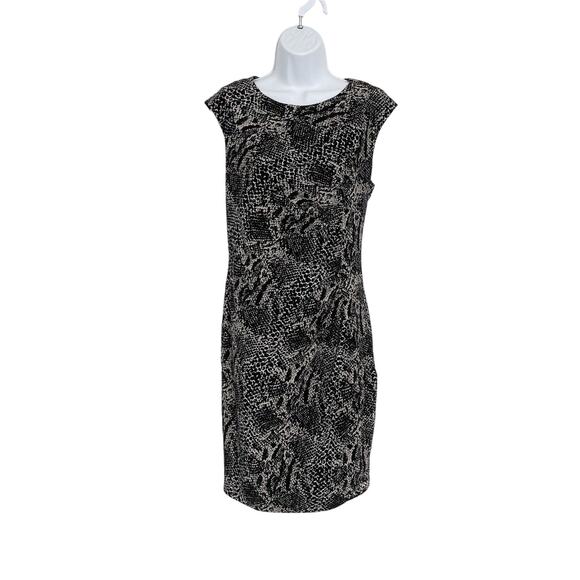 Ann Taylor Factory Dress Size 10 Black Beige Animal Print Cap Sleeve Sheath - Picture 1 of 9